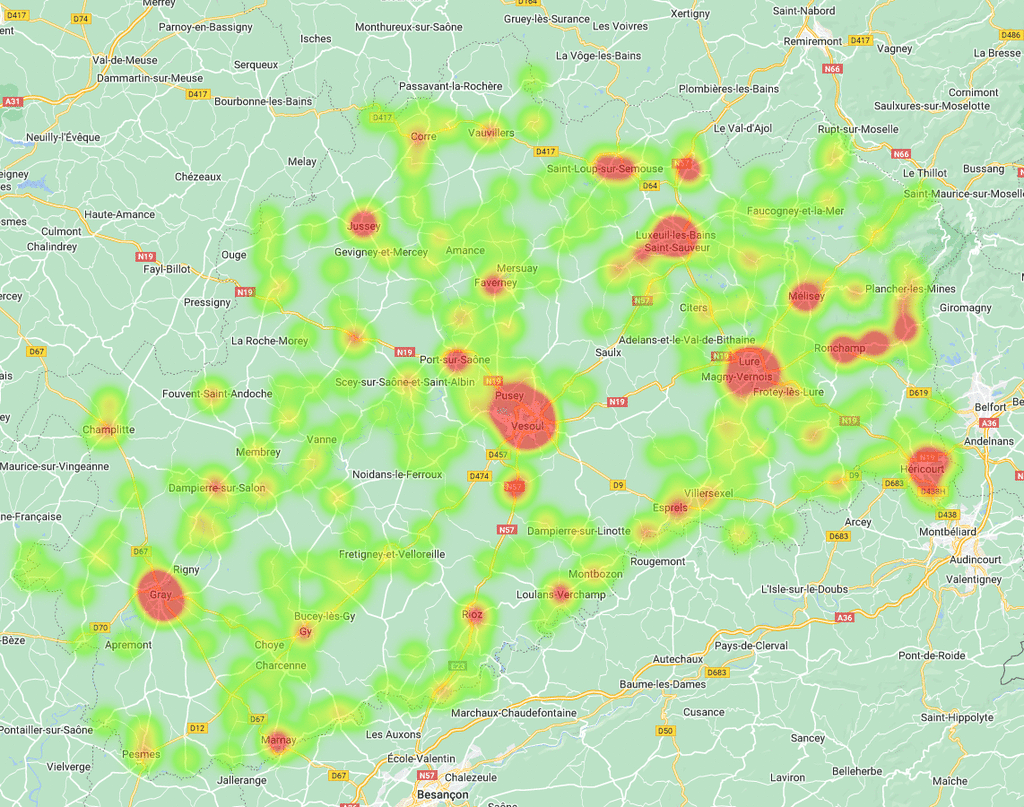 Carte de densité des Bons Samaritains en Haute-Saône